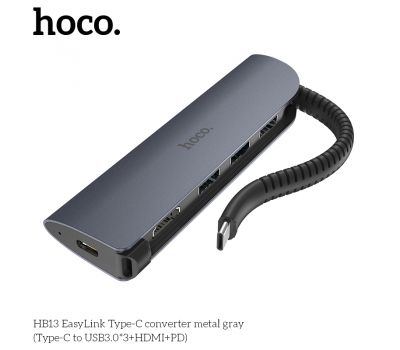 Фото №2 - USB HUB Hoco HB13 Type-C EasyLink 3USB 3.0 HDMI Type-C (PD) OTG черный 2852938