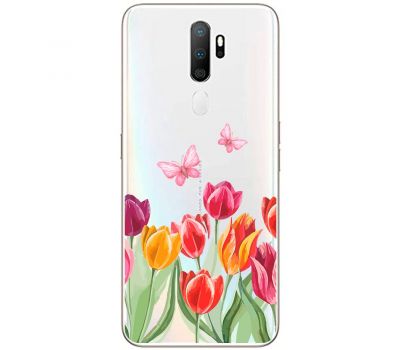 Чохол для Oppo A5/A9 (2020) Mixcase квіти тюльпани з двома метеликами