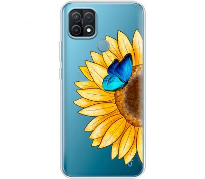 Чохол для Oppo A15 / A15s Mixcase квіти соняшник з блакитним метеликом