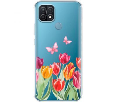 Чохол для Oppo A15/A15s Mixcase квіти тюльпани з двома метеликами