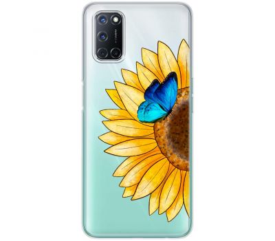 Чохол для Oppo A52 / A72 / A92 Mixcase квіти соняшник з блакитним метеликом