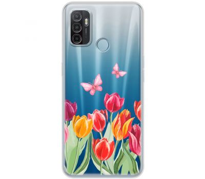 Чохол для Oppo A53 4G/A32/A33 Mixcase квіти тюльпани з двома метеликами