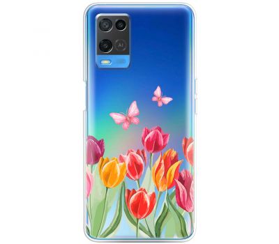 Чохол для Oppo A54 Mixcase квіти тюльпани з двома метеликами