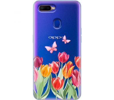 Чохол для Oppo A5s/A12 Mixcase квіти тюльпани з двома метеликами