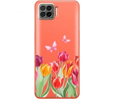 Чохол для Oppo A73 (2020) Mixcase квіти тюльпани з двома метеликами