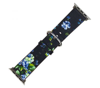 Ремінець для Apple Watch шкіра з квіткою 42mm чорно-синій 2883755