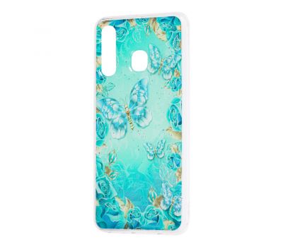 Чохол для Samsung Galaxy A20 / A30 Flowers Confetti "метелик" бірюзовий