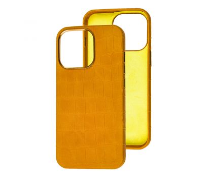 Чохол для iPhone 13 Leather croco full жовтий