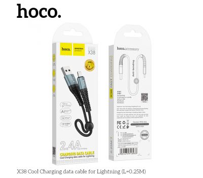 Кабель USB Hoco X38 Lightning Cool 2.4A 0.25m черный