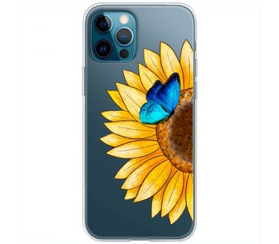 Чохол для iPhone 14 Pro Max Mixcase квіти соняшник з блакитним метеликом