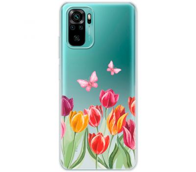 Чохол для Xiaomi Redmi Note 10 / 10s Mixcase квіти тюльпани з двома метеликами