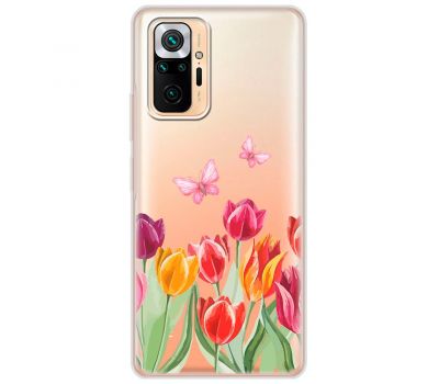 Чохол для Xiaomi Redmi Note 10 Pro Mixcase квіти тюльпани з двома метеликами