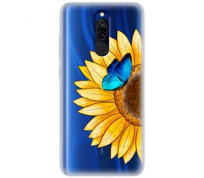 Чохол для Xiaomi Redmi 8 Mixcase квіти соняшник з блакитним метеликом