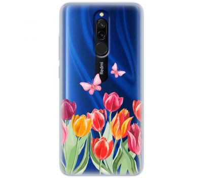Чохол для Xiaomi Redmi 8 Mixcase квіти тюльпани з двома метеликами