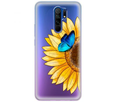 Чохол для Xiaomi Redmi 9 Mixcase квіти соняшник з блакитним метеликом