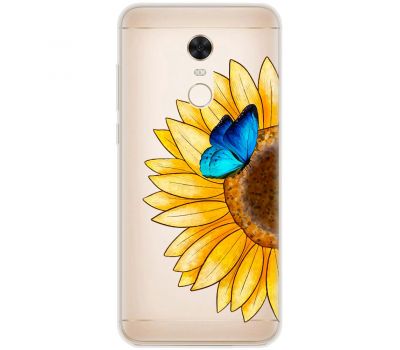 Чохол для Xiaomi Redmi 5 Plus Mixcase квіти соняшник з блакитним метеликом