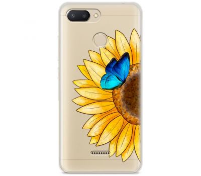 Чохол для Xiaomi Redmi 6 Mixcase квіти соняшник з блакитним метеликом