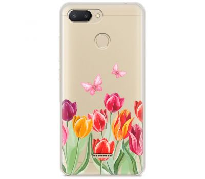 Чохол для Xiaomi Redmi 6 Mixcase квіти тюльпани з двома метеликами