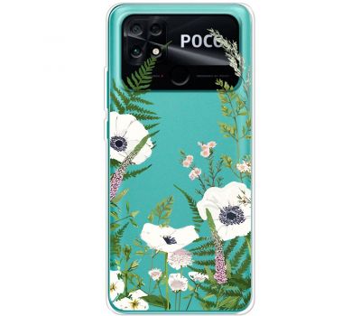 Чохол для Xiaomi Poco С40 Mixcase квіти білі квіти лісові трави