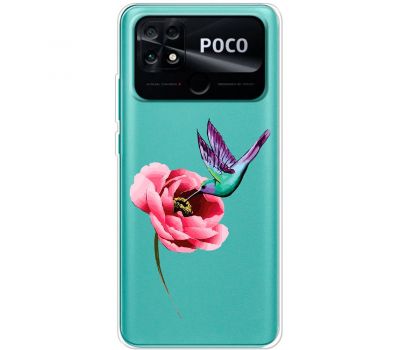 Чохол для Xiaomi Poco С40 Mixcase квіти колібрі в півоні