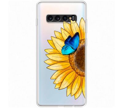 Чохол для Samsung Galaxy S10+ (G975) Mixcase квіти соняшник з блакитним метеликом