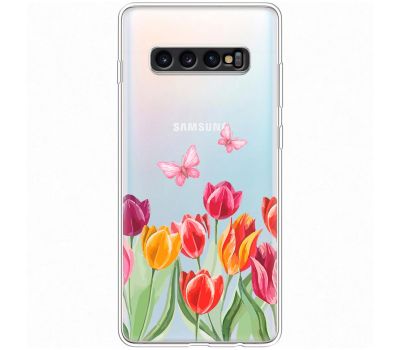 Чохол для Samsung Galaxy S10+ (G975) Mixcase квіти тюльпани з двома метеликами