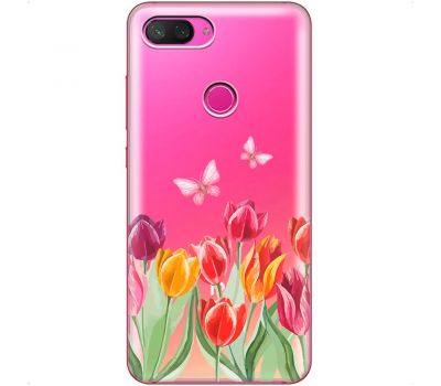 Чохол для Xiaomi Mi 8 Lite Mixcase квіти тюльпани з двома метеликами