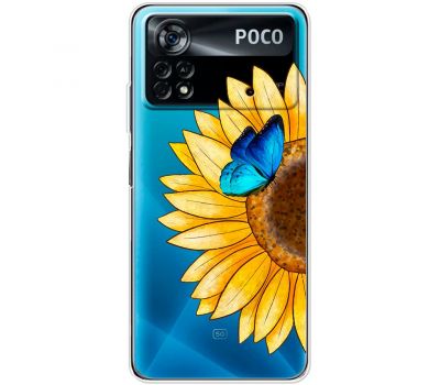 Чохол для Xiaomi Poco X4 Pro 5G Mixcase квіти соняшник з блакитним метеликом
