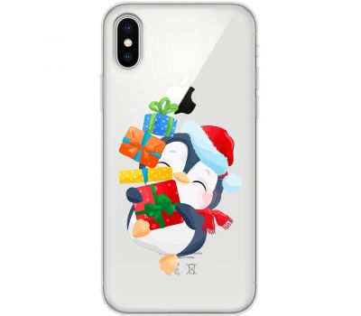 Чохол для iPhone X / Xs MixCase Новий рік пінгвін із подарунками