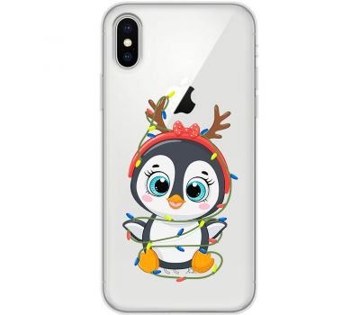 Чохол для iPhone X / Xs MixCase Новий рік пінгвін у гірлянді