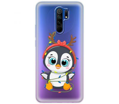 Чохол для Xiaomi Redmi 9 MixCase Новий рік пінгвін у гірлянді