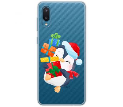 Чохол для Samsung Galaxy A02 (A022) MixCase Новий рік пінгвін з подарунками