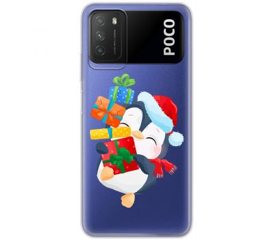 Чохол для Xiaomi Poco M3 MixCase Новий рік пінгвін з подарунками