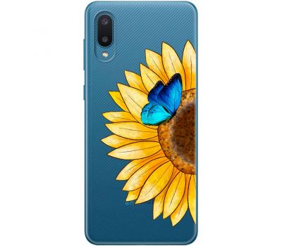 Чохол для Samsung Galaxy A02 (A022) Mixcase квіти соняшник з блакитним метеликом