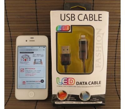 Data-cable USB iPhone 5 1m Black (подсветка)