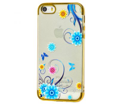 Чохол для iPhone 5 із золотистою окантовкою блакитні метелики