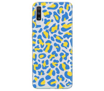 Чохол для Samsung Galaxy A70 (A705) Mixcase Синьо-жовті камінці на прозорому