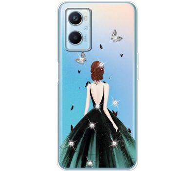 Чохол для Oppo A76 / A96 MixCase Зелена сукня зі стразами на прозорому