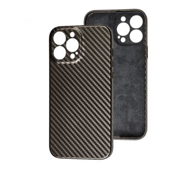Чохол для iPhone 13 Pro Max Leather carbon Full camera сірий