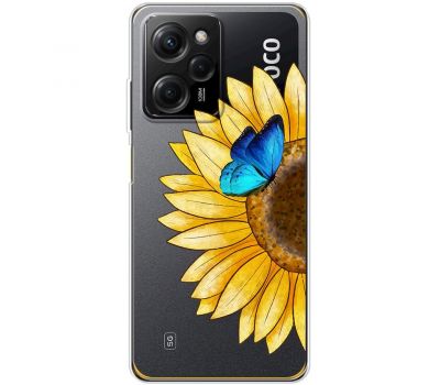 Чохол для Poco X5 Pro / Note 12 Pro Speed Mixcase квіти соняшник з блакитним метелико