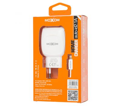 Зарядний пристрій Moxom KH-69 lightning 2USB/2.1A білий