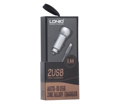 Автомобільний зарядний пристрій LDNIO DL-C401 Lightning 2USB 3.6A срібло