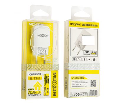 Зарядний пристрій Moxom KH-06 lightning USB/2.1A білий