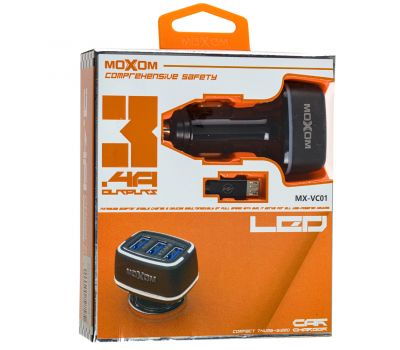 Автомобільний зарядний пристрій Moxom MX-VC01 microUSB 3USB/3,4A чорний