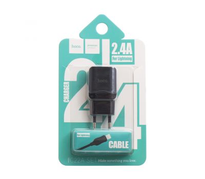 Зарядний пристрій Hoco C22A 2.4A lightning USB 2in1 чорний