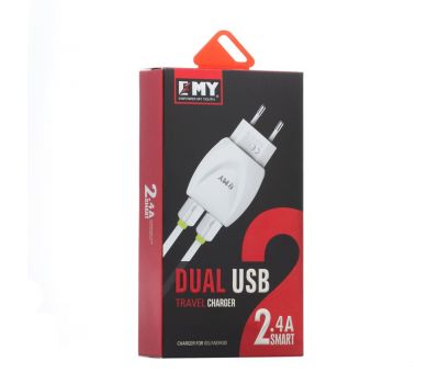 Зарядний пристрій EMY MY-221 (micro 2 USB/2.4A) 2in1 білий