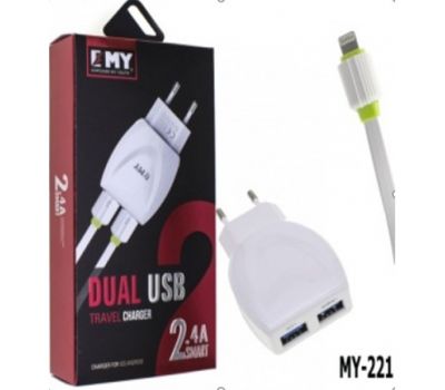 Зарядний пристрій EMY MY-221 (micro 2 USB/2.4A) 2in1 білий 3173804