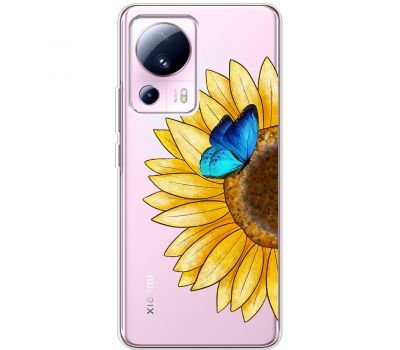 Чохол для Xiaomi 13 Lite Mixcase квіти соняшник з блакитним метеликом