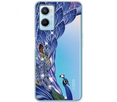 Чохол для Oppo A76 / A96 MixCase Павич зі стразами на прозорому