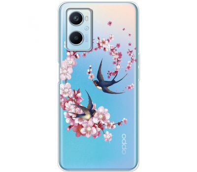 Чохол для Oppo A76 / A96 MixCase Ластівки зі стразами на прозорому